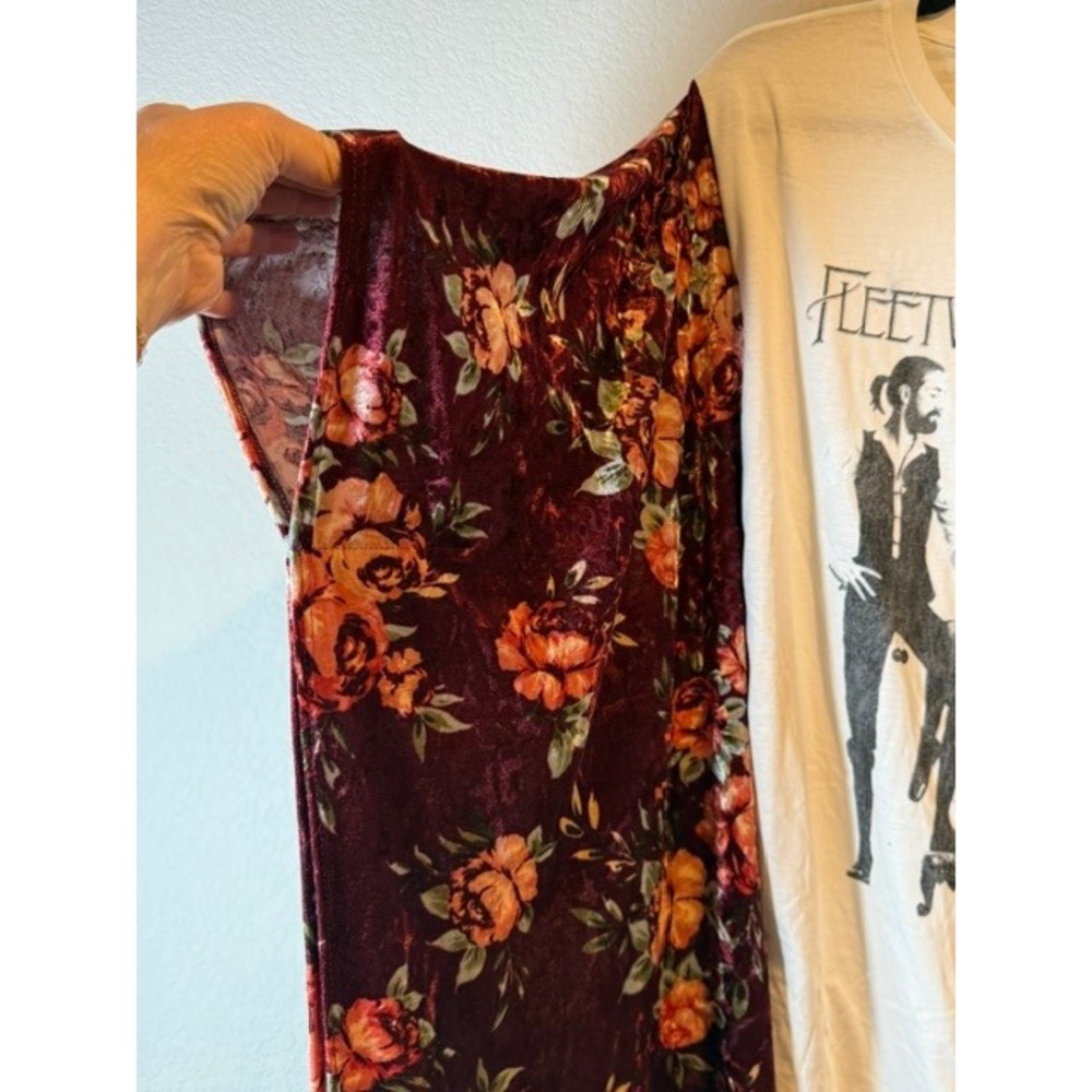 Fleetwood Mac Rumours Upcycled Top Floral Velvet Kimono Sleeves OOAK O/S Boho - Picture 3 of 5